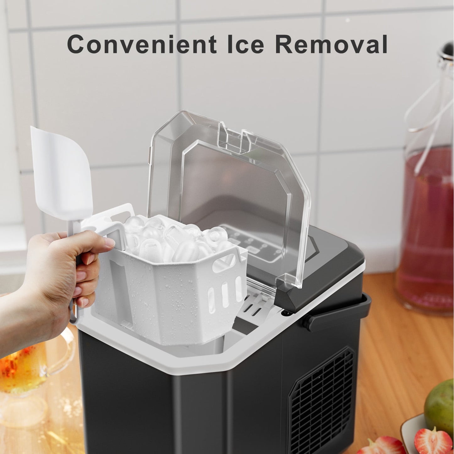 Philergo Countertop Ice Maker, Self-Cleaning Portable Ice Machine with Basket & Scoop, 9 Cubes in 6 Mins, 26lbs/24H(Black)