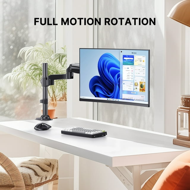 Single Monitor Stand Mount for Most 13-32 inch Screens with Height Adjustable Gas Spring Single Arm, Full Motion Swivel Holds up to 19.8lbs
