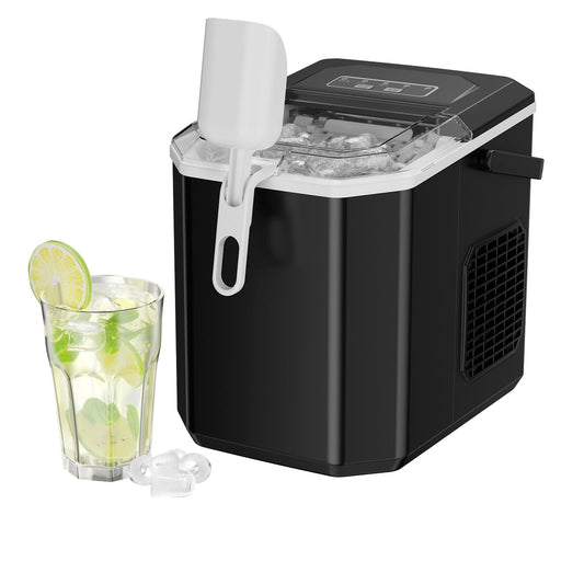 Philergo Countertop Ice Maker, Self-Cleaning Portable Ice Machine with Basket & Scoop, 9 Cubes in 6 Mins, 26lbs/24H(Black)
