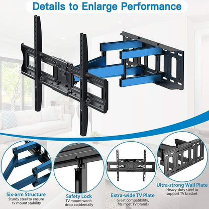 Full Motion TV Wall Mount Bracket for 37-75 inch LCD, QLED,OLED 4K Flat Curved TVs, Dual Arms Tilt Extension Swivel Articulating TV Mount, Max 600x400mm up to 132lbs, Fits 16 Studs