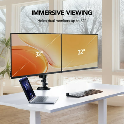 Dual Monitor Stand Fits Two 17-32 inch Screens with Height Adjustable Gas Spring Arm