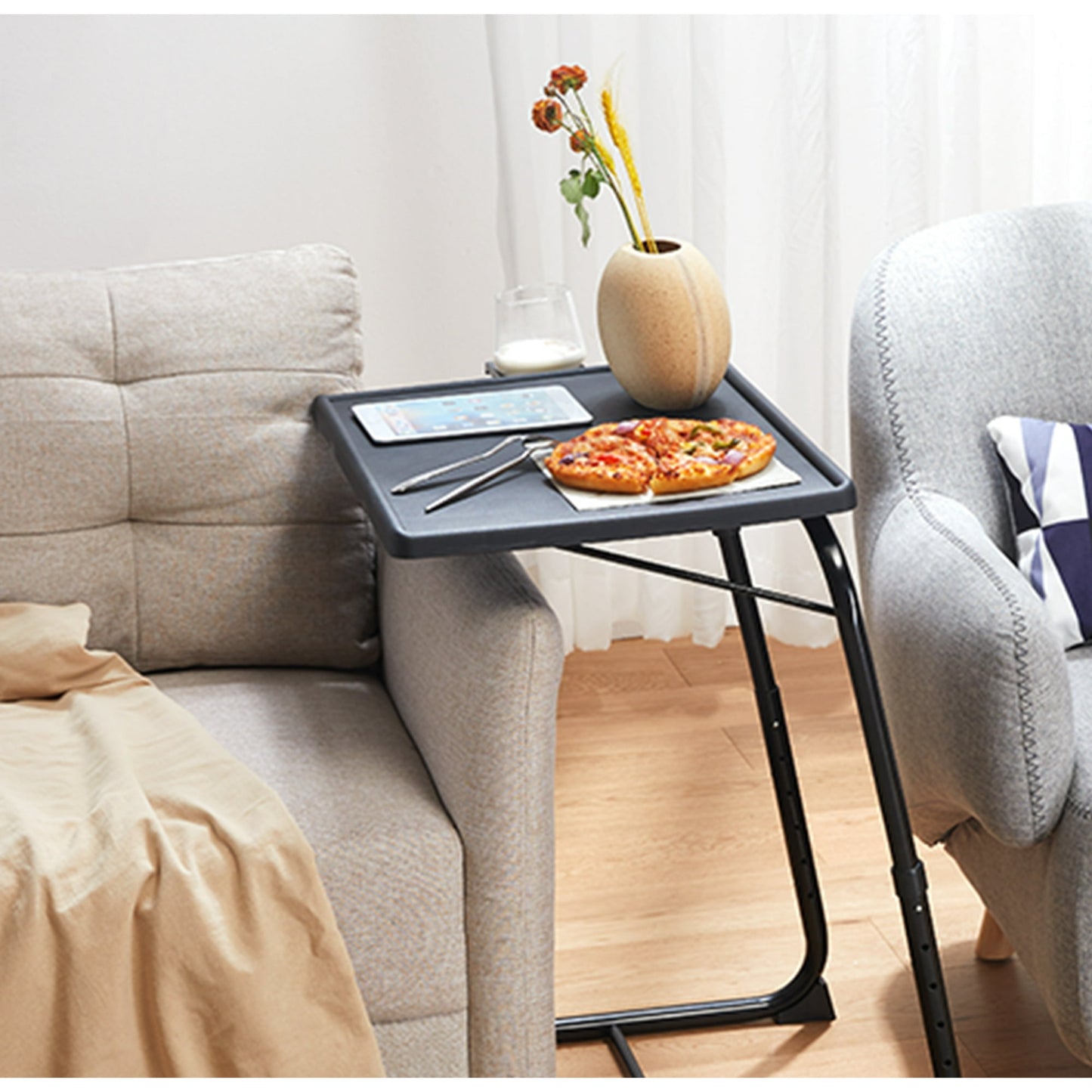 Adjustable TV Tray Table with 6 Height & 3 Tilt Angle, Folding TV Table Tray with Cup Holder for Home, Office