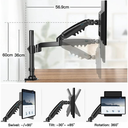 Single Monitor Stand Mount for Most 13-32 inch Screens with Height Adjustable Gas Spring Single Arm, Full Motion Swivel Holds up to 19.8lbs
