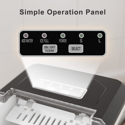 Philergo Countertop Ice Maker, Self-Cleaning Portable Ice Machine with Basket & Scoop, 9 Cubes in 6 Mins, 26lbs/24H(Black)