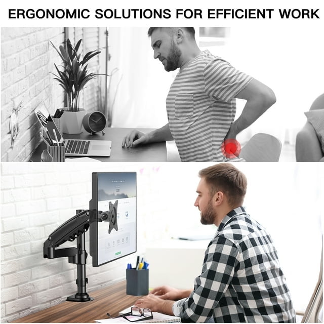 Single Monitor Stand Mount for Most 13-32 inch Screens with Height Adjustable Gas Spring Single Arm, Full Motion Swivel Holds up to 19.8lbs