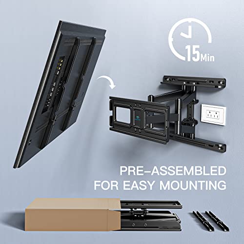 PERLESMITH TV Wall Mount Full Motion for 32-65 Inch Flat Curved Screen TVs, TV Mount with Swivels Tilts Extension Dual Articulating Bracket Arms Supports TV up to 99 lbs Max VESA 400x400, PSMFK9