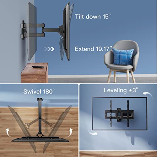PERLESMITH TV Wall Mount for 26–55 inch TVs up to 70 lbs, Full Motion TV Mount Bracket with Swivel, Tilt, Level Adjustment, Corner TV Mount with Articulating Arm, Max VESA 400x400mm, PSMFK7