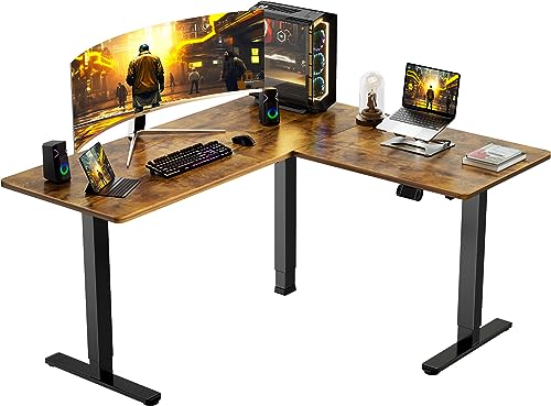 ErGear L-Shaped Electric Standing Desk, 63 inches Double Motor Height Adjustable Sit Stand up Corner Desk, Large Home Office Desk Computer Workstation, Vintage Brown