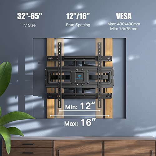 PERLESMITH TV Wall Mount Full Motion for 32-65 Inch Flat Curved Screen TVs, TV Mount with Swivels Tilts Extension Dual Articulating Bracket Arms Supports TV up to 99 lbs Max VESA 400x400, PSMFK9