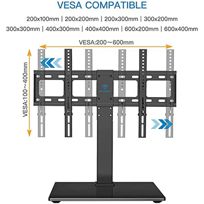 PERLESMITH Universal Swivel TV Stand Base, Table Top TV Stand for 37 to 65, 70 inch LCD LED TVs, Height Adjustable TV Mount Stand with Tempered Glass Base, VESA 600x400mm, Holds up to 88lbs, PSTVS13