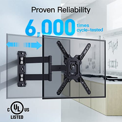 PERLESMITH UL Listed Full Motion TV Wall Mount for Most 26-60 inch Flat Curved OLED 4K TVs up to 88lbs, Wall Mount TV Bracket with Swivel & Extension Arm, Tilt, Leveling, Max VESA 400x400mm, PSMFK12