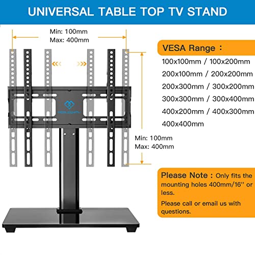 PERLESMITH Swivel Universal TV Stand/Base - Table Top TV Stand for 32-60 inch LCD LED TVs - Height Adjustable TV Mount Stand with Tempered Glass Base, VESA 400x400mm,Holds up to 88lbs PSTVS09