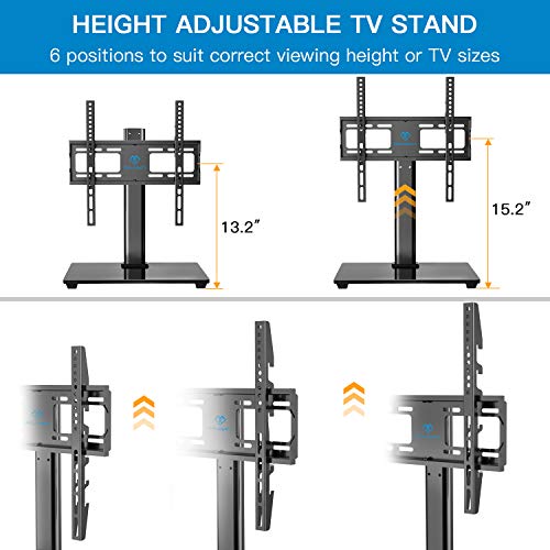 PERLESMITH Swivel Universal TV Stand/Base - Table Top TV Stand for 32-60 inch LCD LED TVs - Height Adjustable TV Mount Stand with Tempered Glass Base, VESA 400x400mm,Holds up to 88lbs PSTVS09