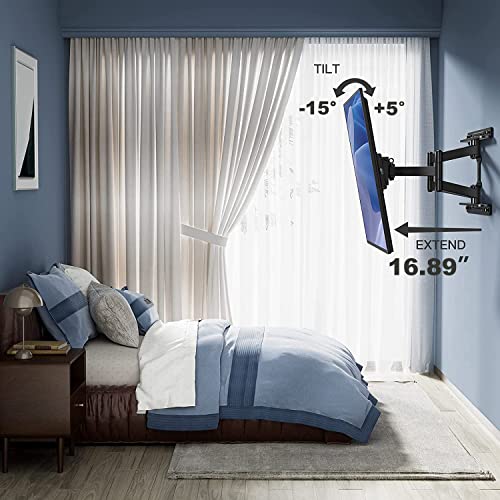 PERLESMITH TV Wall Mount Full Motion for 32-65 Inch Flat Curved Screen TVs, TV Mount with Swivels Tilts Extension Dual Articulating Bracket Arms Supports TV up to 99 lbs Max VESA 400x400, PSMFK9