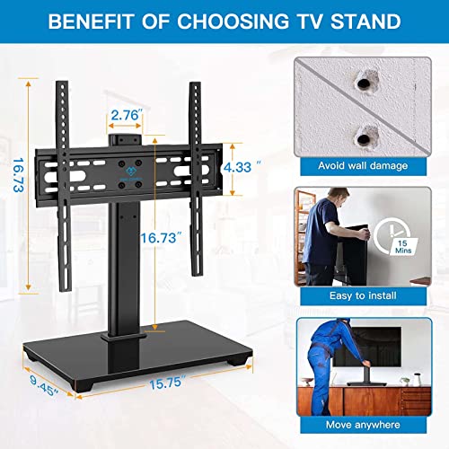 PERLESMITH TV Stand - Table Top TV Stand for 32-55 inch LCD LED TVs - Height Adjustable TV Base Stand with Tempered Glass Base & Wire Management, VESA 400x400mm