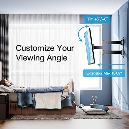 PERLESMITH UL Listed Full Motion TV Wall Mount for Most 26-60 inch Flat Curved OLED 4K TVs up to 88lbs, Wall Mount TV Bracket with Swivel & Extension Arm, Tilt, Leveling, Max VESA 400x400mm, PSMFK12