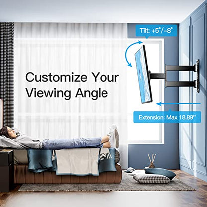 PERLESMITH UL Listed Full Motion TV Wall Mount for Most 26-60 inch Flat Curved OLED 4K TVs up to 88lbs, Wall Mount TV Bracket with Swivel & Extension Arm, Tilt, Leveling, Max VESA 400x400mm, PSMFK12