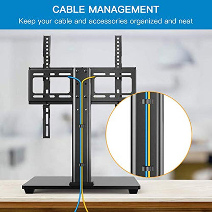 PERLESMITH Swivel Universal TV Stand/Base - Table Top TV Stand for 32-60 inch LCD LED TVs - Height Adjustable TV Mount Stand with Tempered Glass Base, VESA 400x400mm,Holds up to 88lbs PSTVS09
